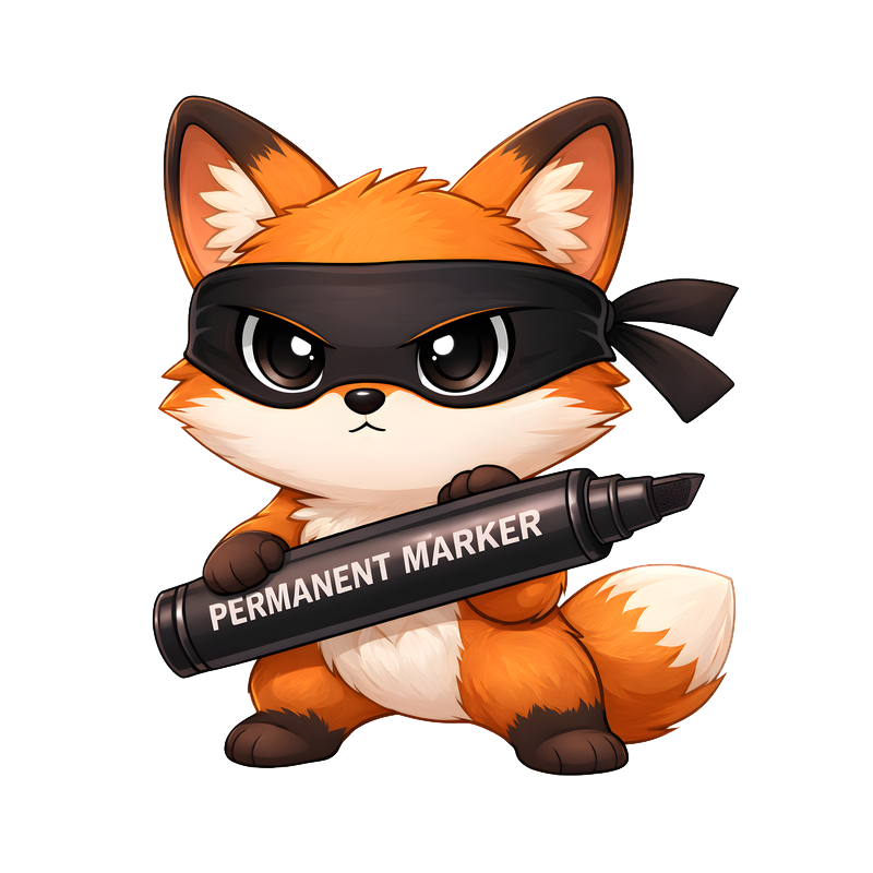Agent Redactor fox mascot holding a permanent marker
